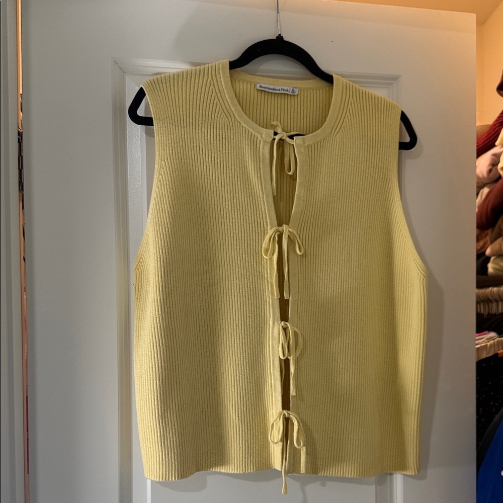Yellow Sleeveless Knit Cardigan with Ties